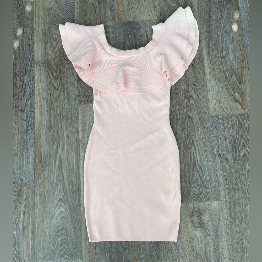 John + Jenn Harriet Ruffle Dress XS Blush Pink Knit Bodycon NEW $175